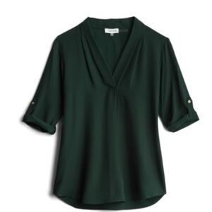 Calvin Klein V Neck Roll Sleeve Blouse